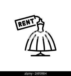 Wedding dress rental black line icon. Bride`s clothes. 24 hour rent service Stock Vector